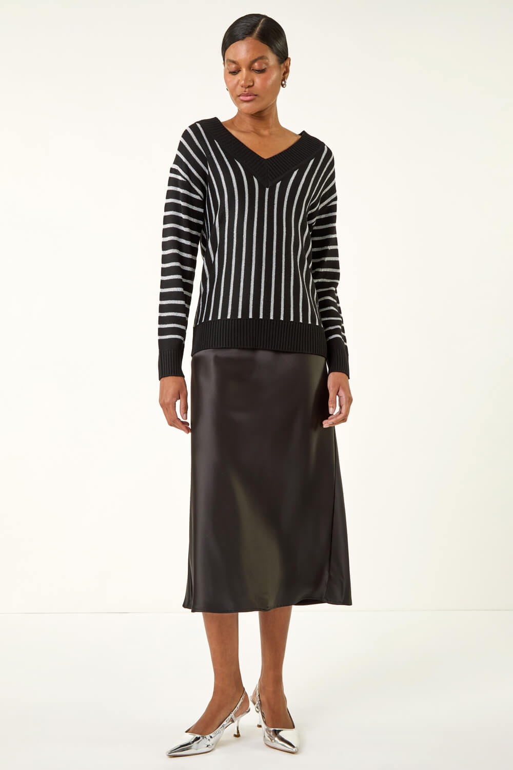 Black Metallic Stripe Knit Jumper, Image 3 of 5