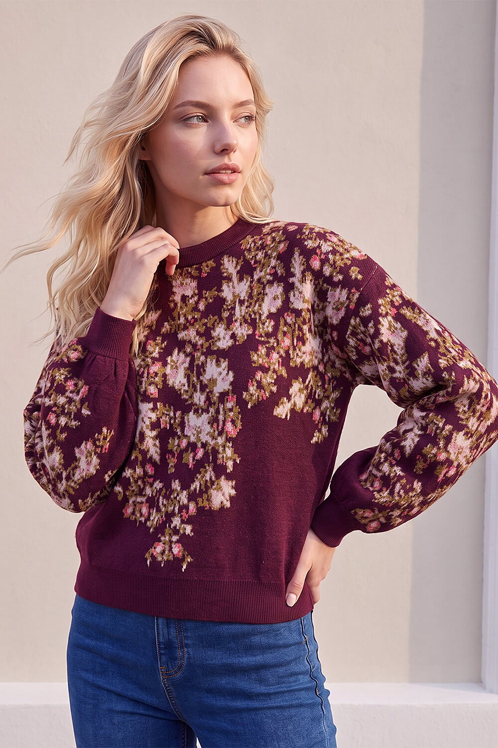 Roman Petite Women's Wine Floral Jumper Size 16