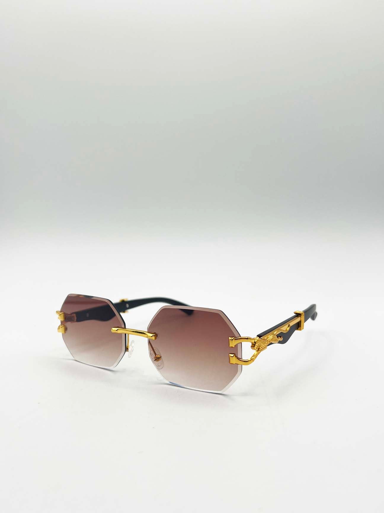Brown Rimless Oval Geometric Sunglasses, Image 2 of 6