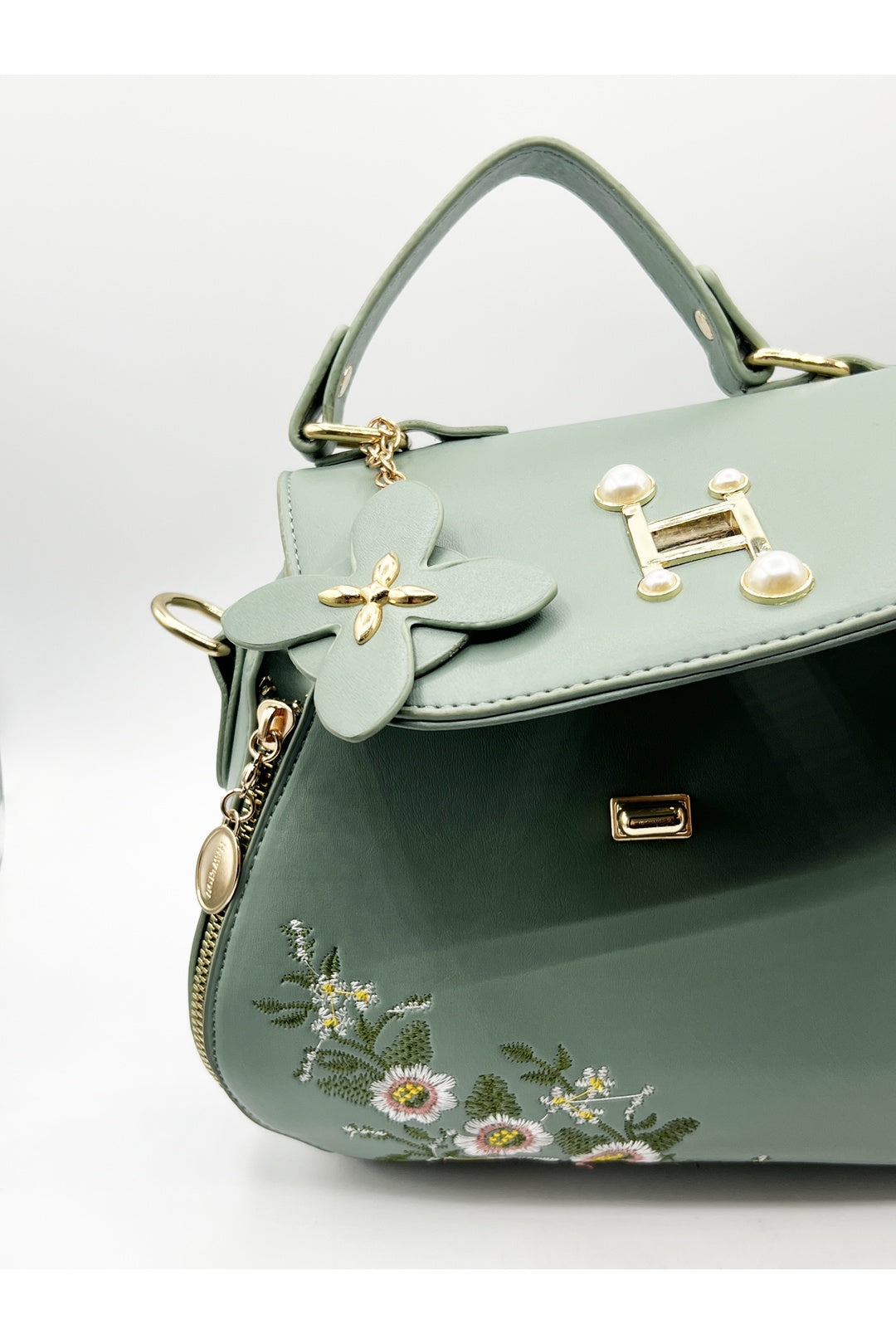 Green Embroidered Crossbody Bag with Zip Charms, Image 4 of 4