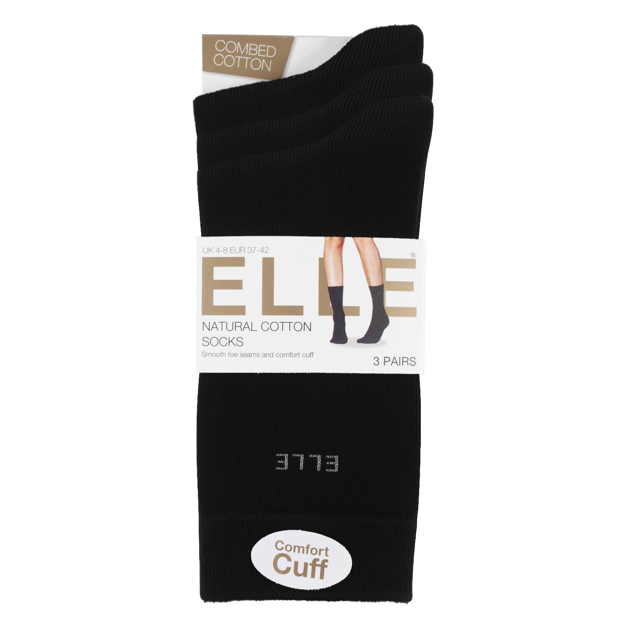 Black 3 Pack Plain Soft Breathable Cotton Socks, Image 2 of 2