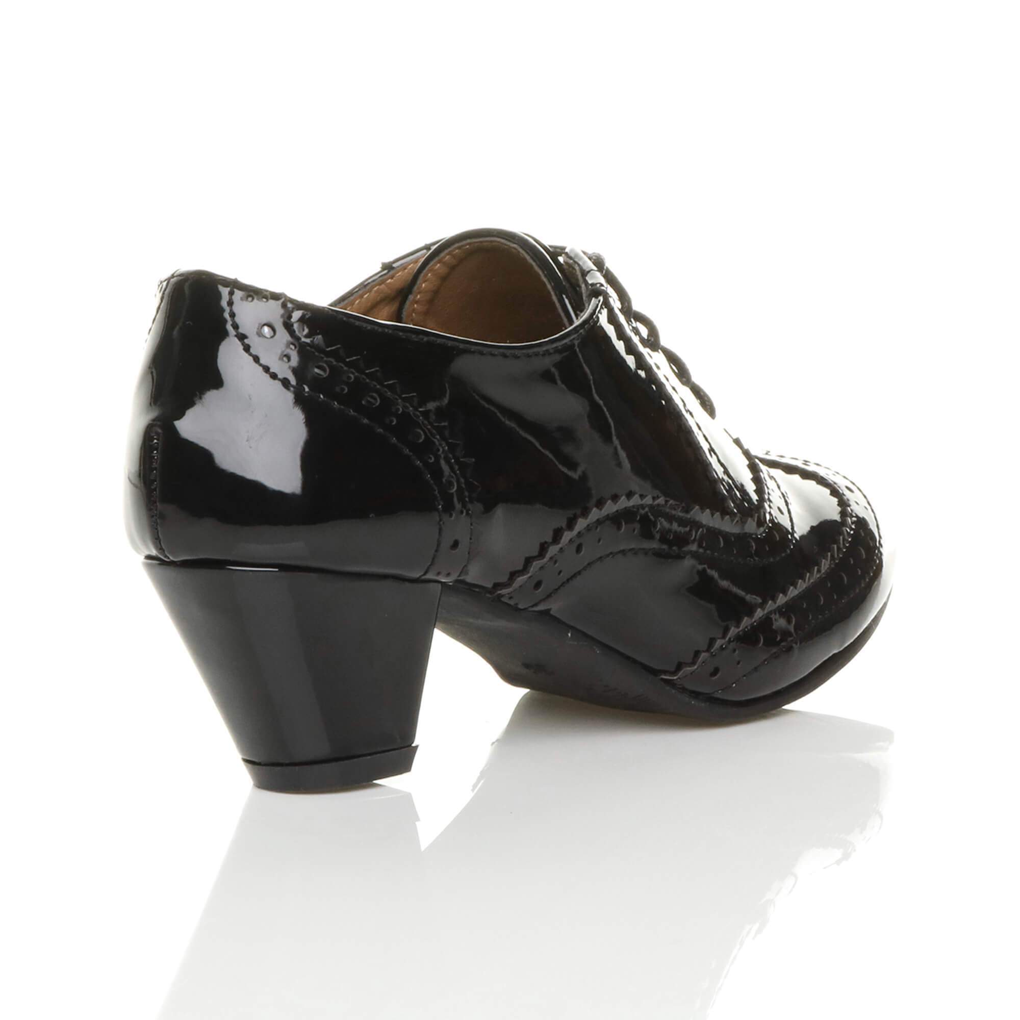 Black Mid Cuban Heel Brogue Ankle Shoe Boots, Image 4 of 6