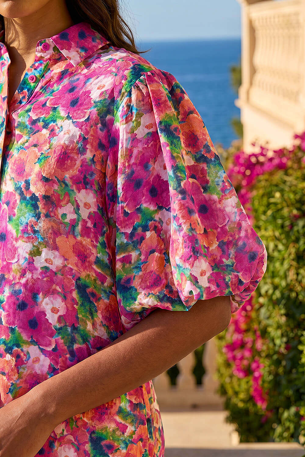 Pink Floral Print Button Through Shirt , Image 5 of 4