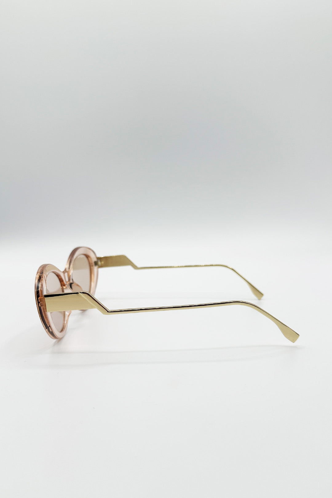 Beige Cat Eye Metal Side Detail Sunglasses In Champagne, Image 3 of 3