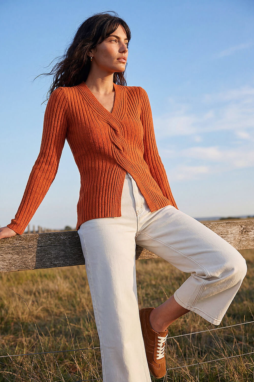 Rust Cable Rib Knit Jumper, Image 1 of 4