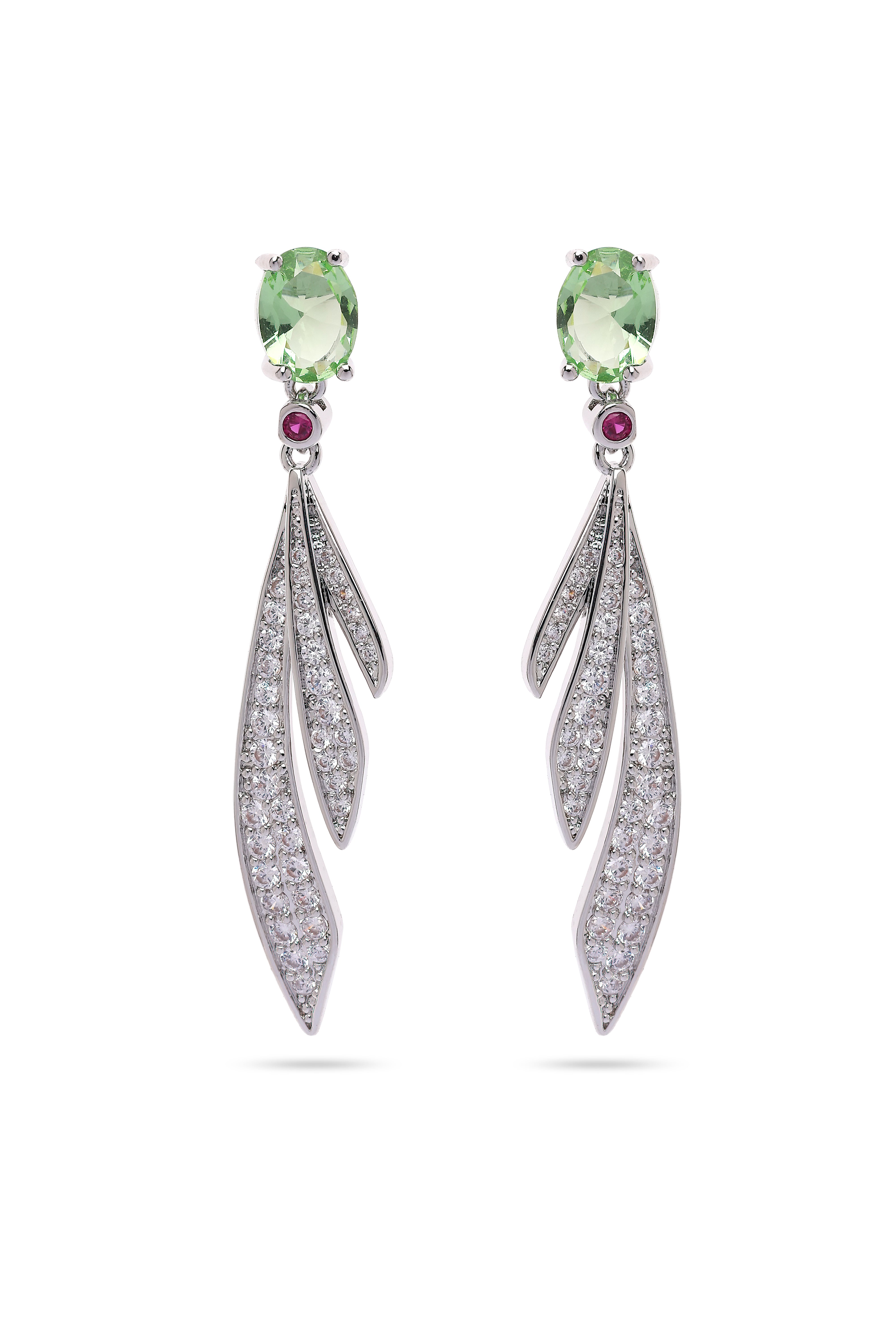Metallic Silver Colored Feather Drop Earrings