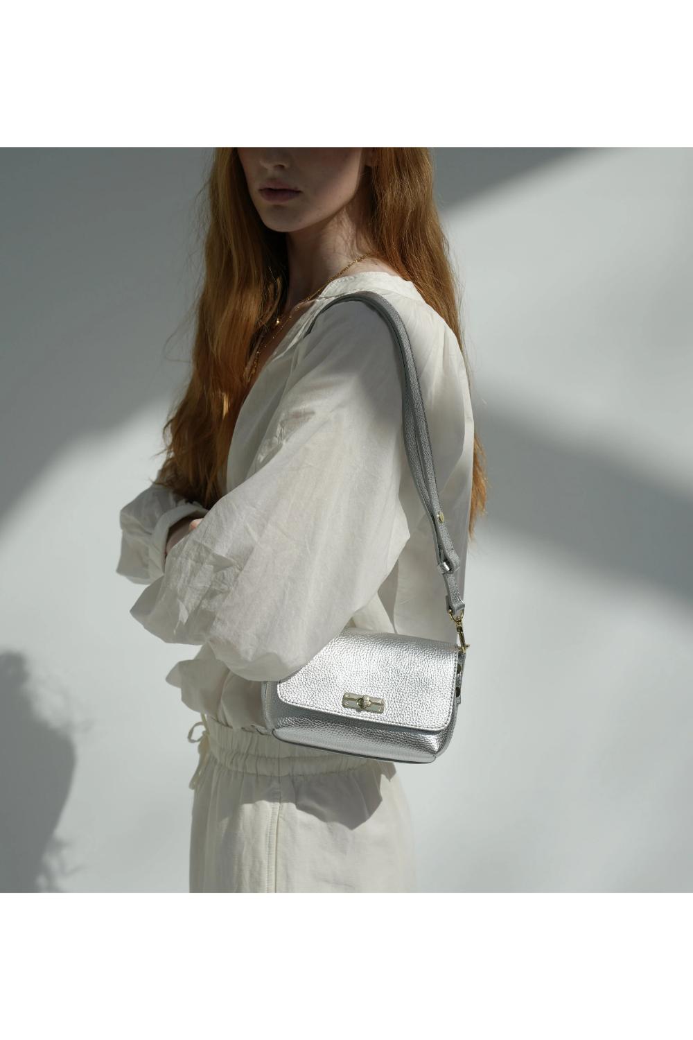 Silver The Maisie Mini Silver Leather Bag, Image 2 of 8