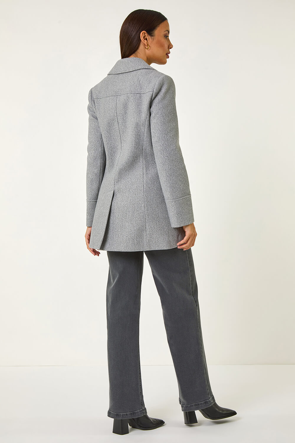 Charcoal Grey Double Breasted Longline Coat, Image 4 of 5