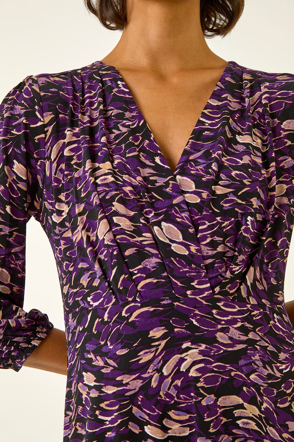 Purple Abstract Print Midi Dress, Image 6 of 5