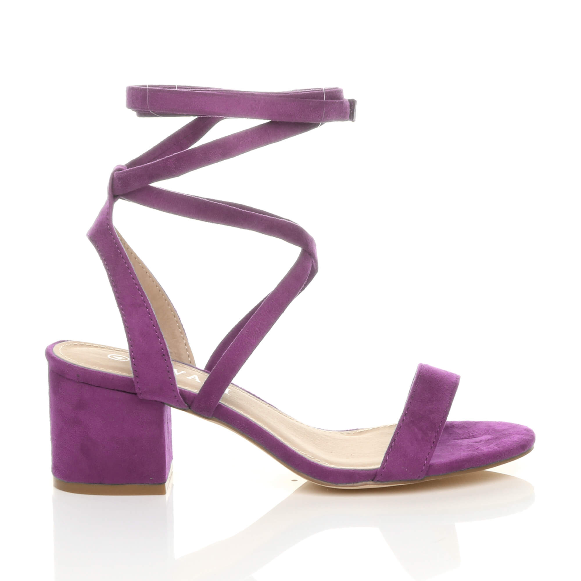 Purple AJVANI Purple Mid Block Heel Tie Up Sandals, Image 2 of 6