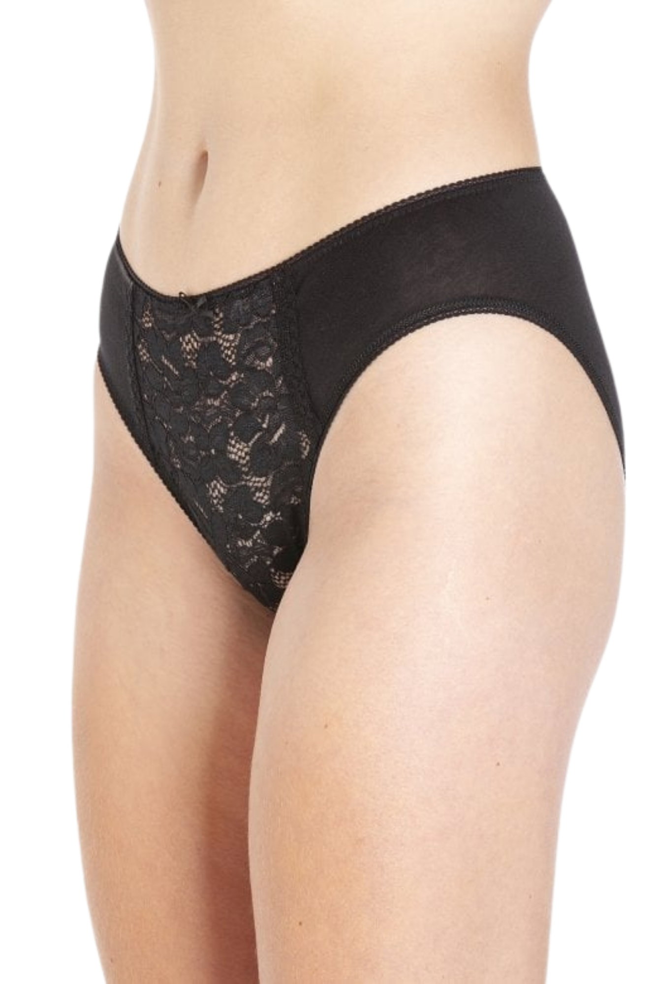 Black Camille Lingerie Black 3 Pack Lace Front HI-Leg Briefs, Image 4 of 4