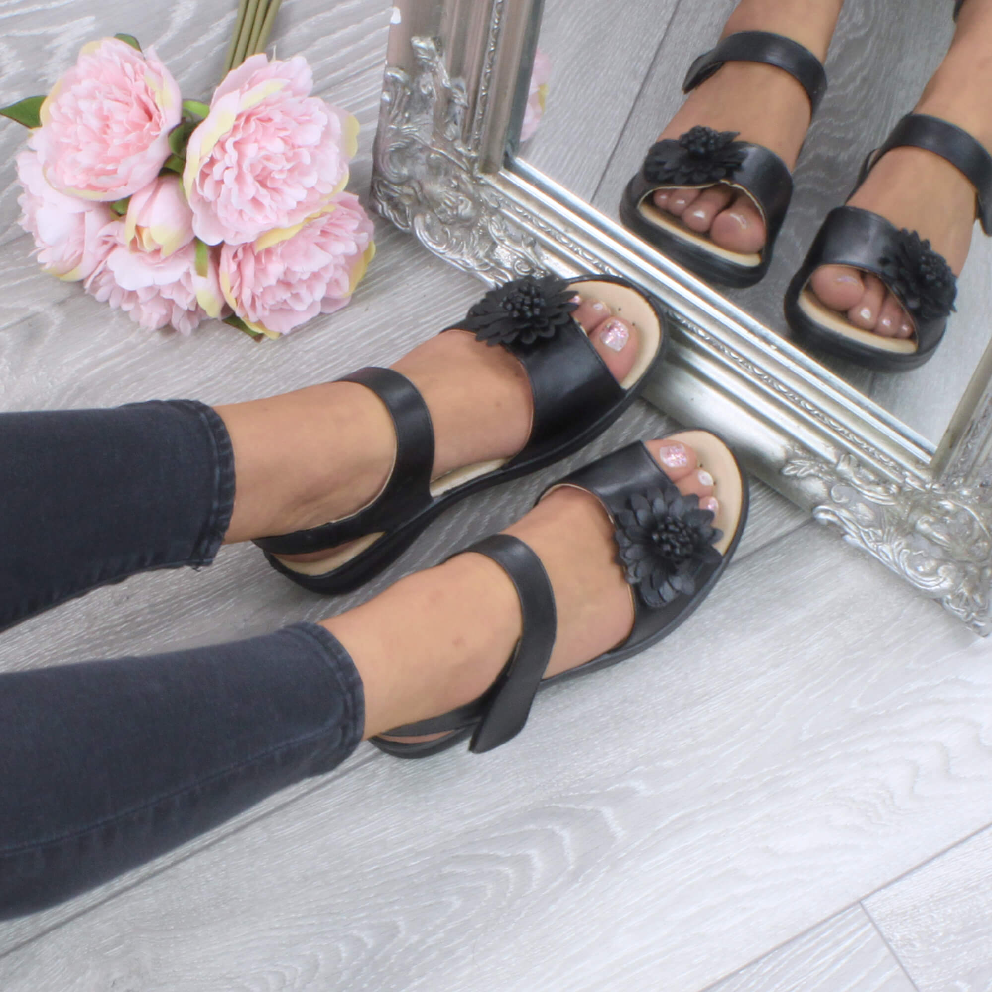 Black AJVANI Black Comfort Touch Close Sandals, Image 5 of 6