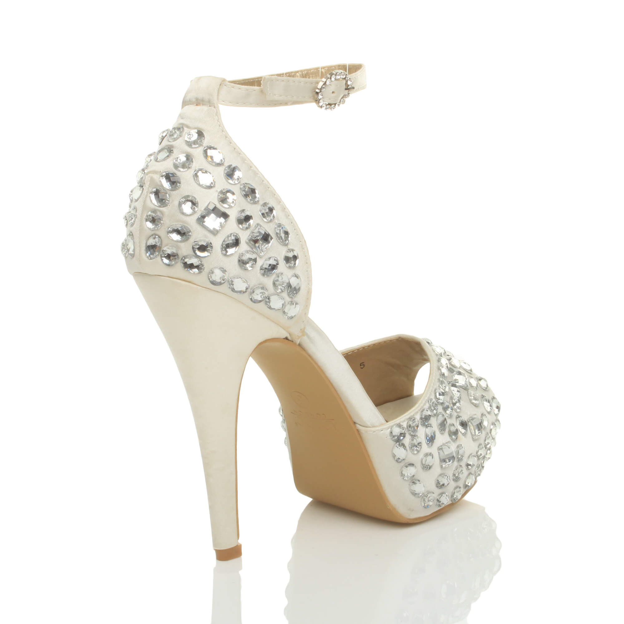 Ivory High Heel Gem Ankle Strap Peep Toe 2 Part Heels, Image 4 of 5