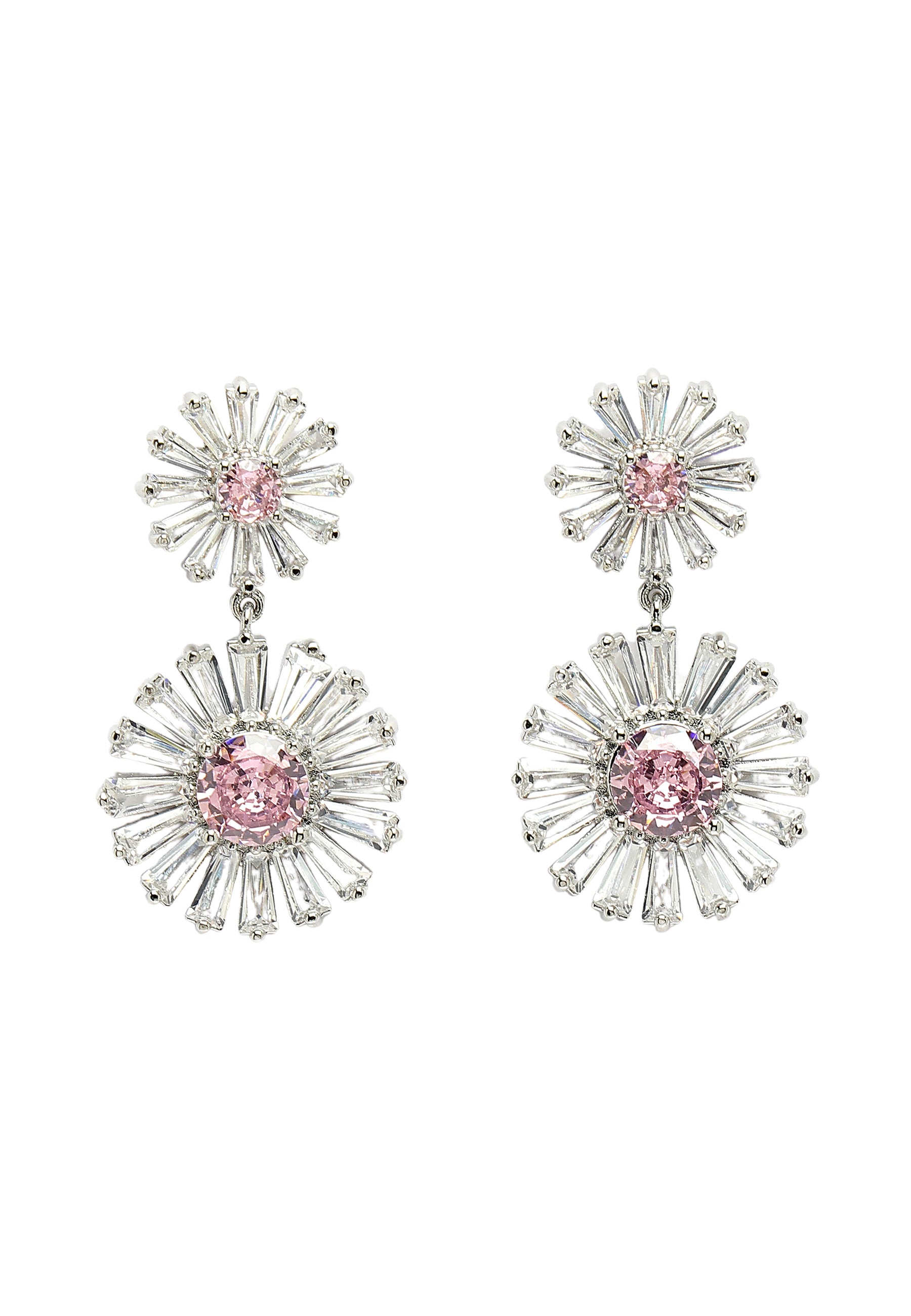 White Diva Collection Double Daisy Drop Earrings