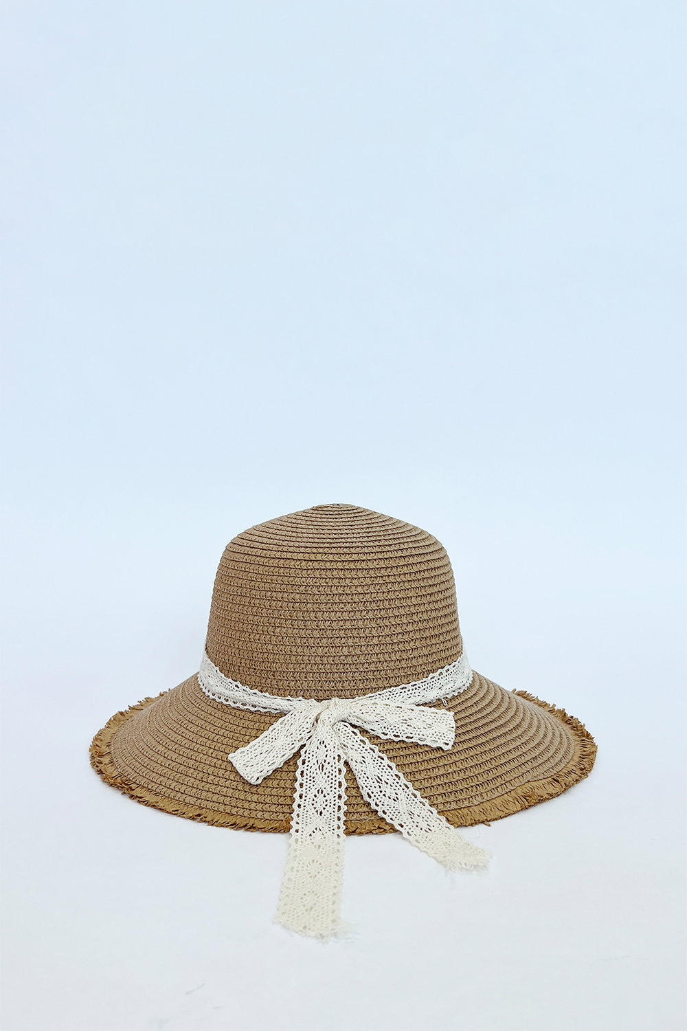Beige Lace Ribbon Straw Sun Hat, Image 4 of 4