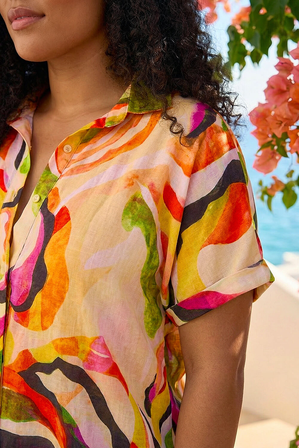 Green Curve Swirl Print Button Shirt, Image 5 of 4