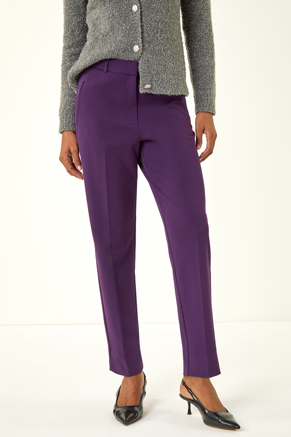Plum Straight Leg Angela Stretch Trouser, Image 5 of 5