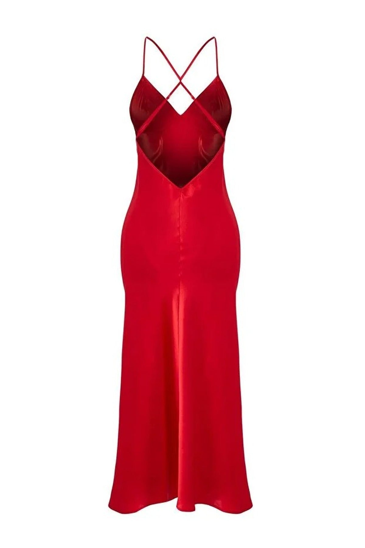 Red WOVCOR Red Button Front V-Neck Satin Strappy Maxi Nightdress, Image 2 of 3