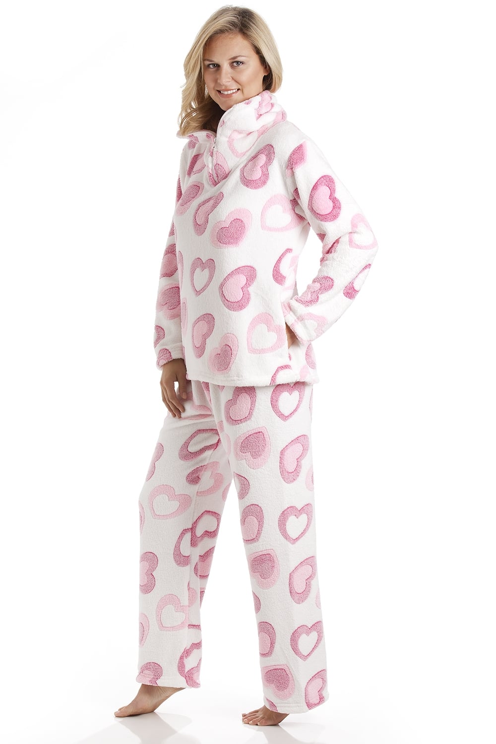 White Supersoft Heart Print Fleece Pyjama Set, Image 5 of 5