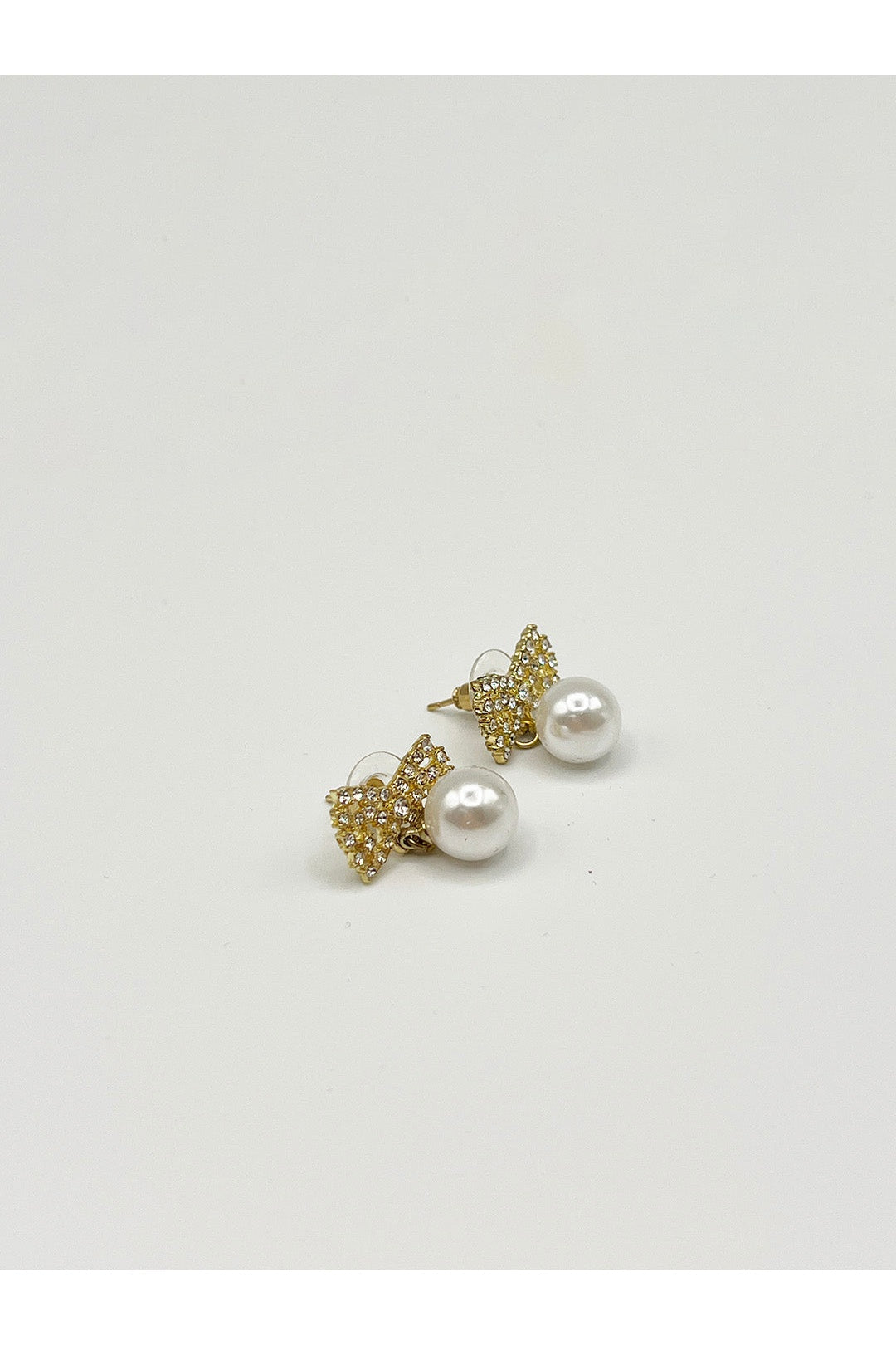 Gold Diamante Bow Pearl Drop Earrings - Gift Boxed, Image 5 of 5