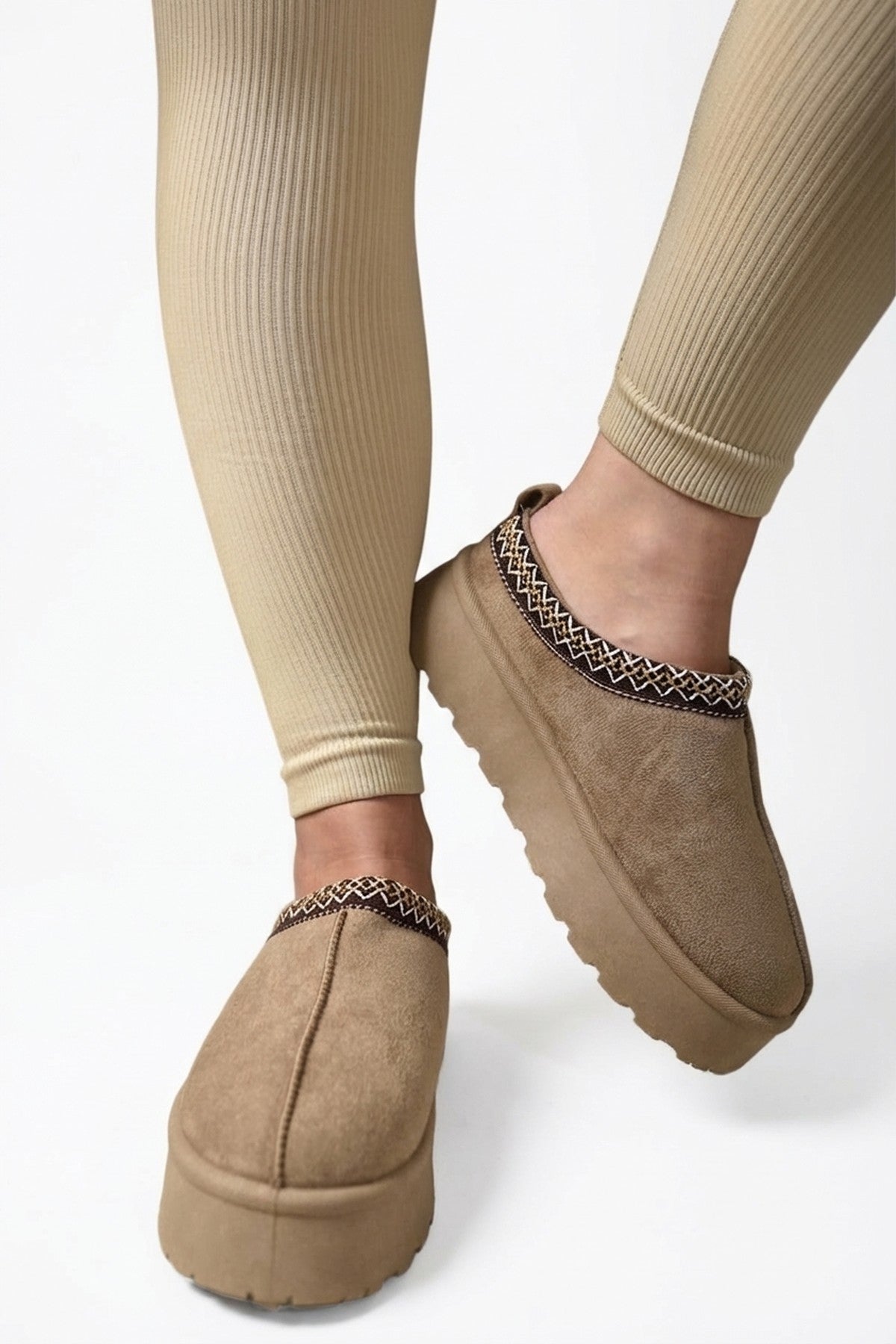 Camel iKrush Camel Jolene Aztec Detail Low Ankle Platform Slipper Boots, Image 6 of 8