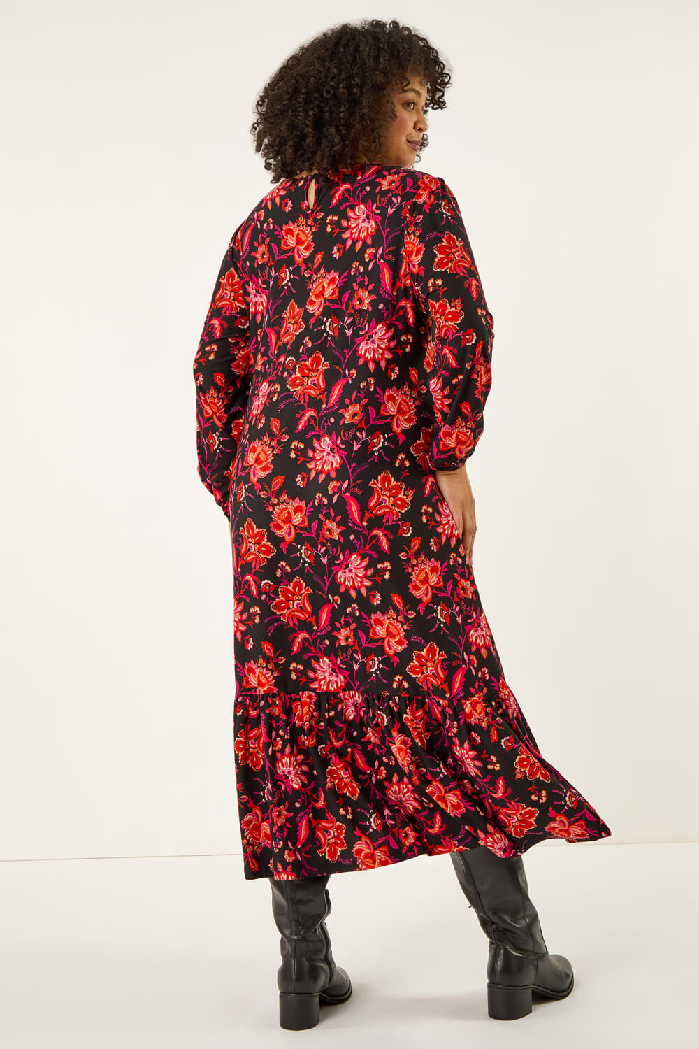 Red Curve Floral Print Stretch Dress, Image 4 of 5