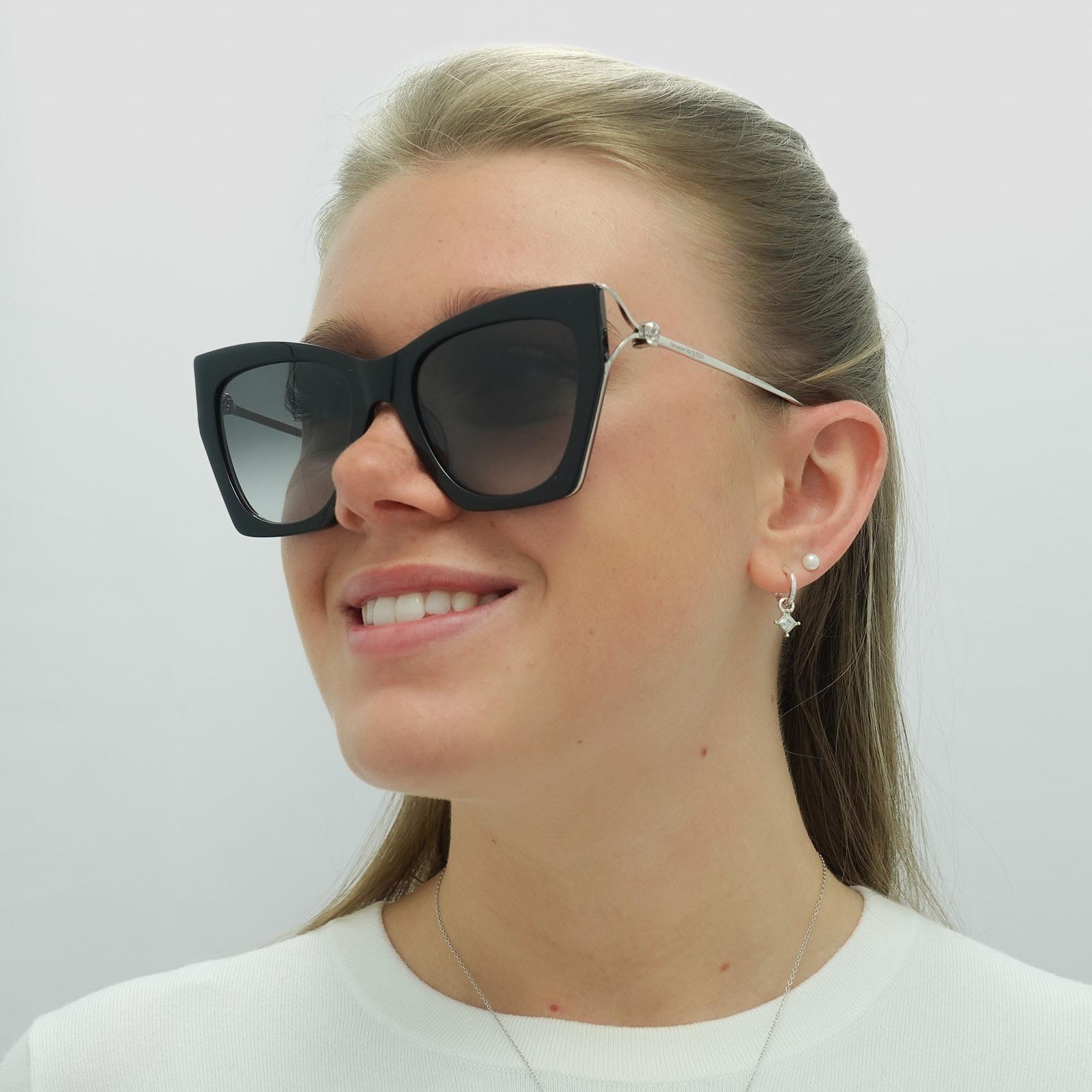 Black Alexander McQueen Black Cat Eye Black Silver  Grey Gradient AM0375S, Image 2 of 3