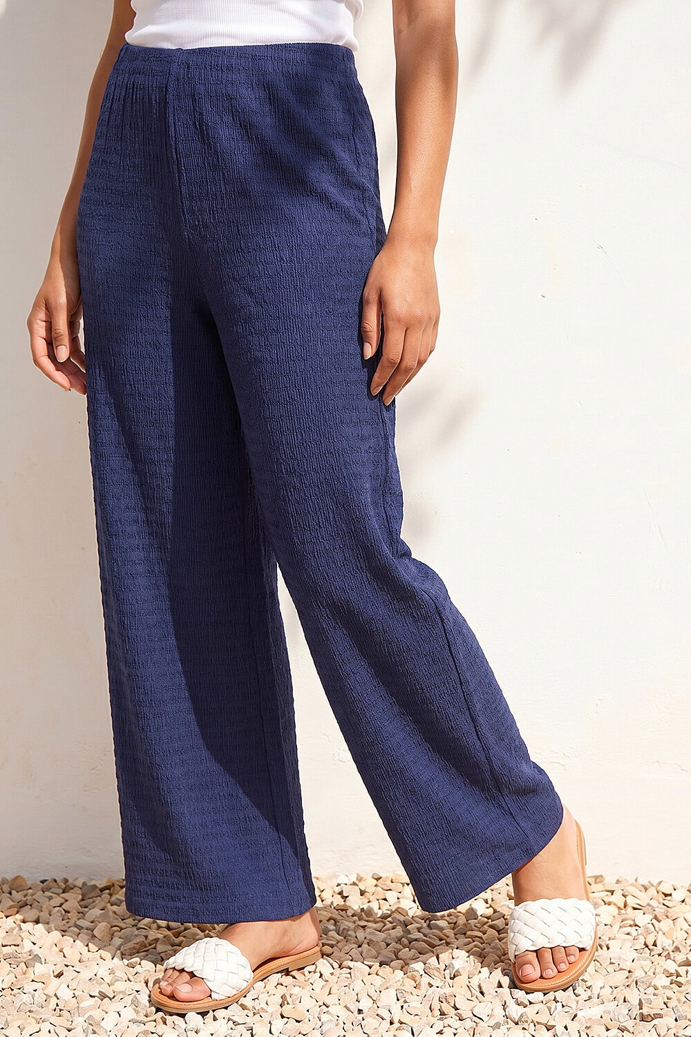 Navy  Petite Textured Stretch Trouser, Image 3 of 4