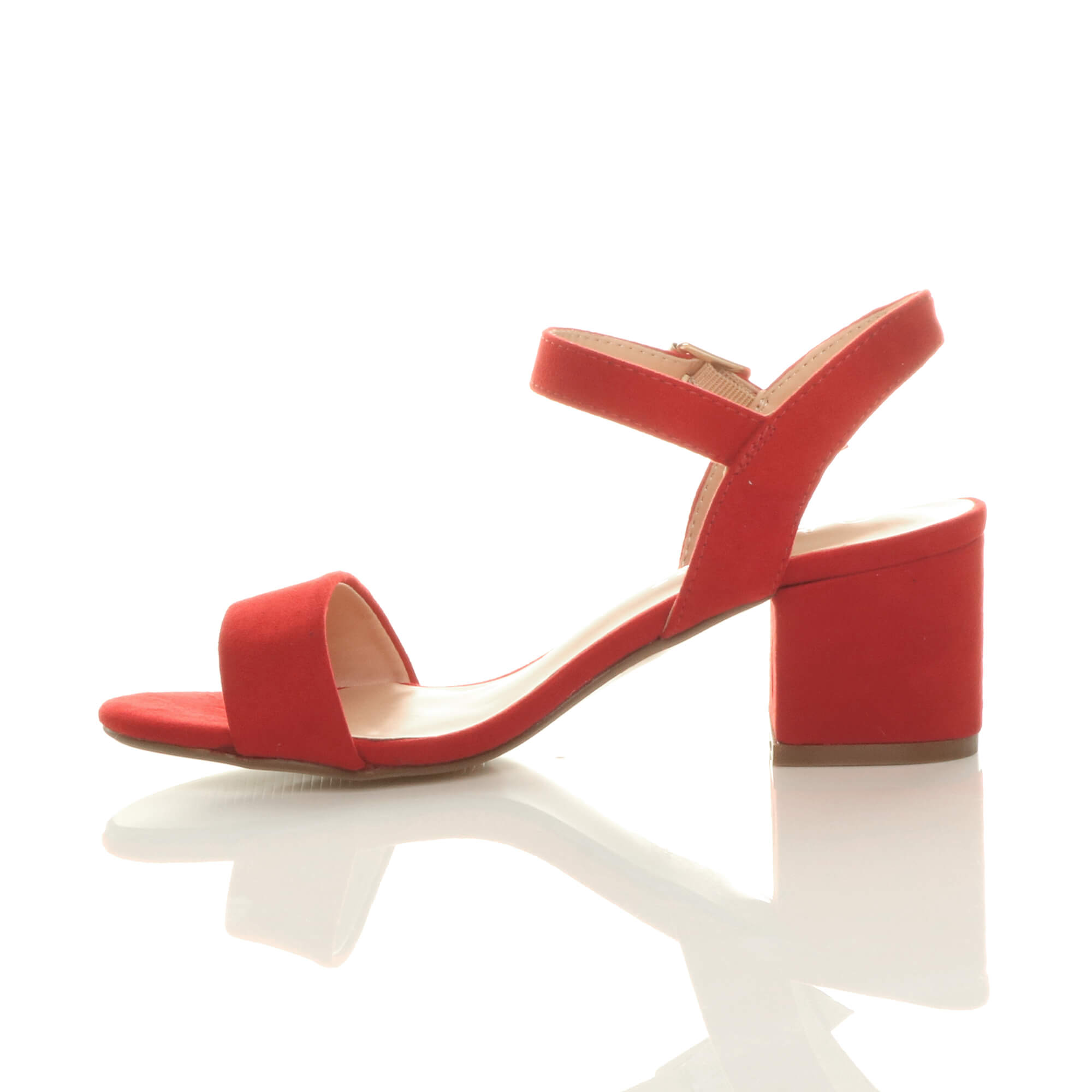 Red AJVANI Red Mid Block Heel Strappy Sandals, Image 3 of 6