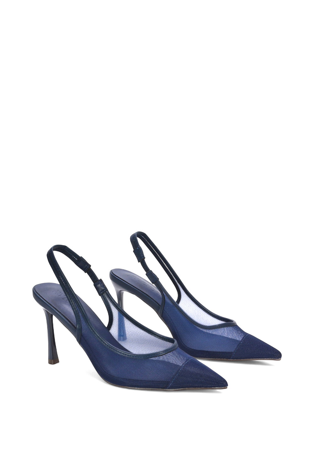 Navy XY LONDON Navy 'Caroline' Pointed Toe Mesh Slingback Court Shoe Heels, Image 4 of 5