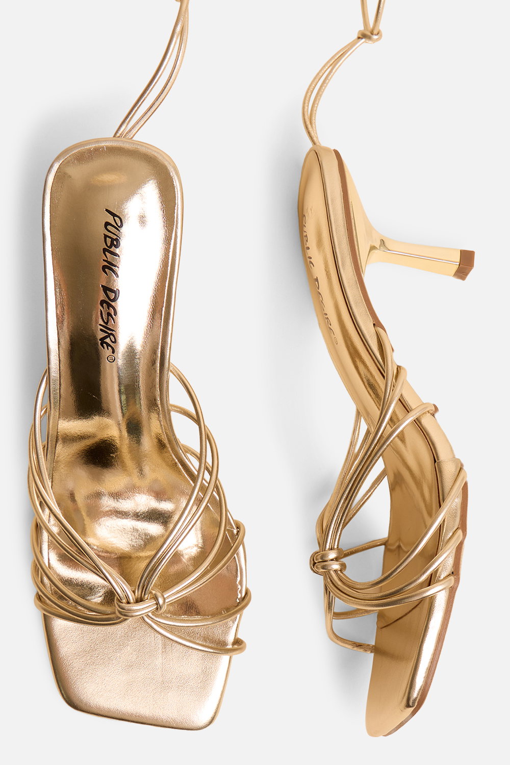 Gold Nora Pu Lace Up Strappy Mid Heels, Image 4 of 4