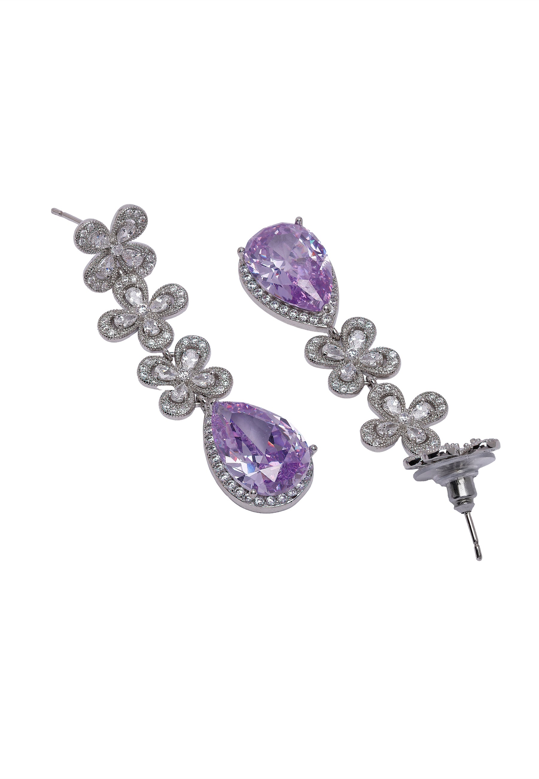 Lilac Diva Triple Flower Drop Earrings, Image 3 of 5
