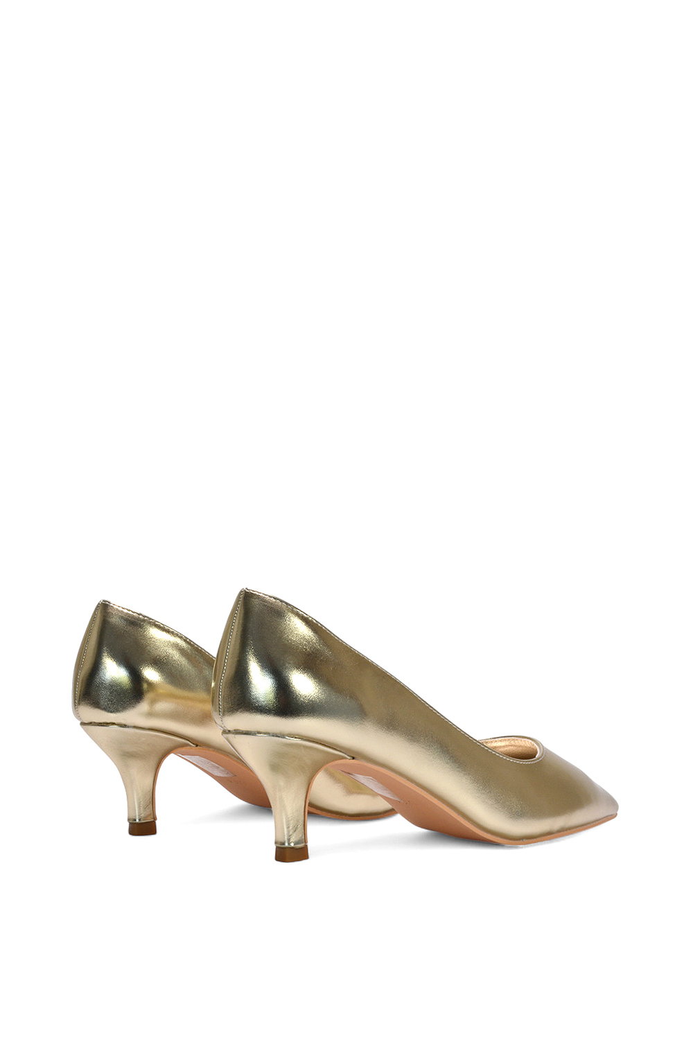 Gold XY LONDON Gold 'Cali' Pointed Toe Low Stiletto Kitten High Heel Court Shoes, Image 3 of 6