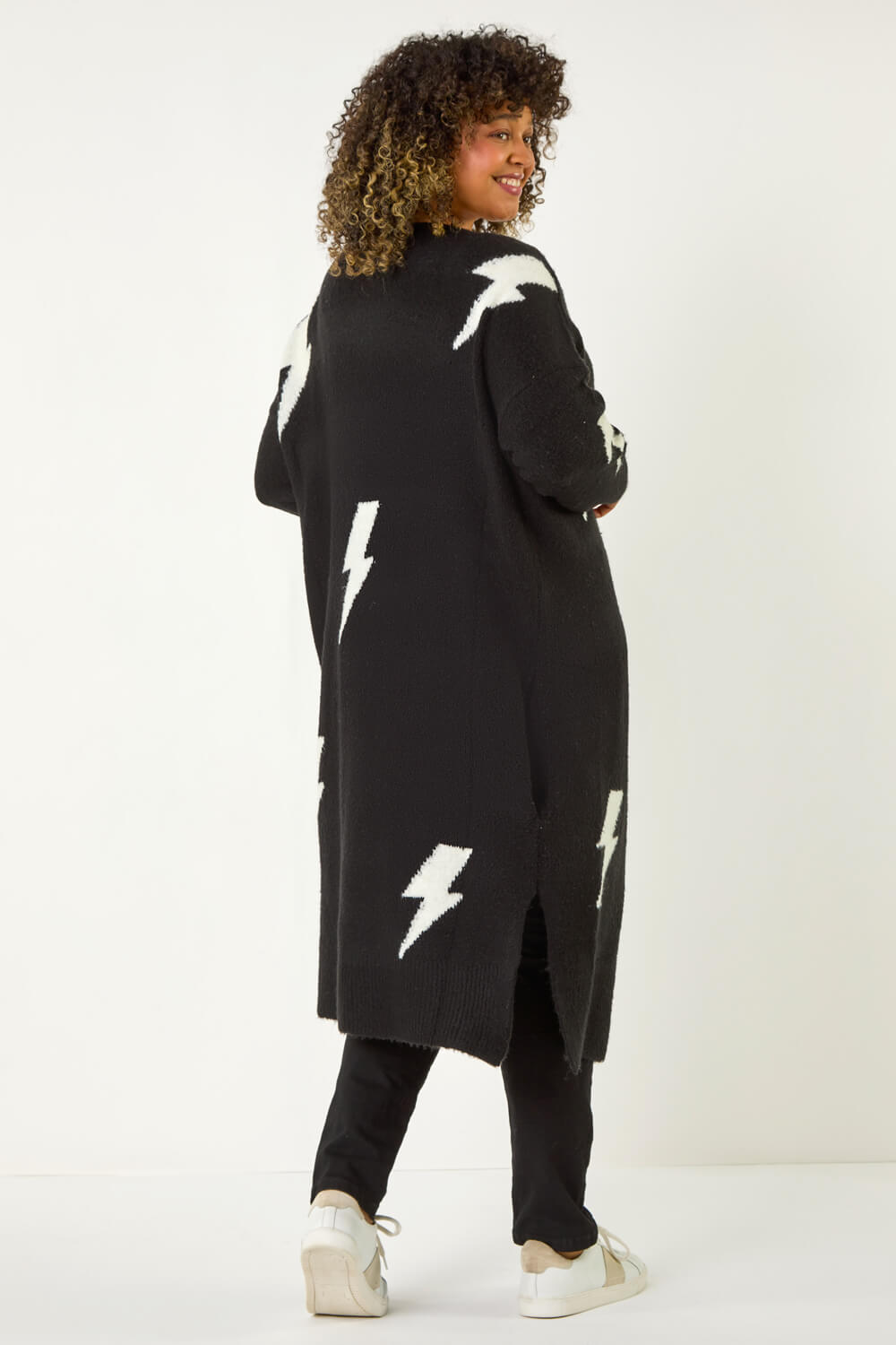 Black Curve Printed Longline Cardigan, Image 5 of 5