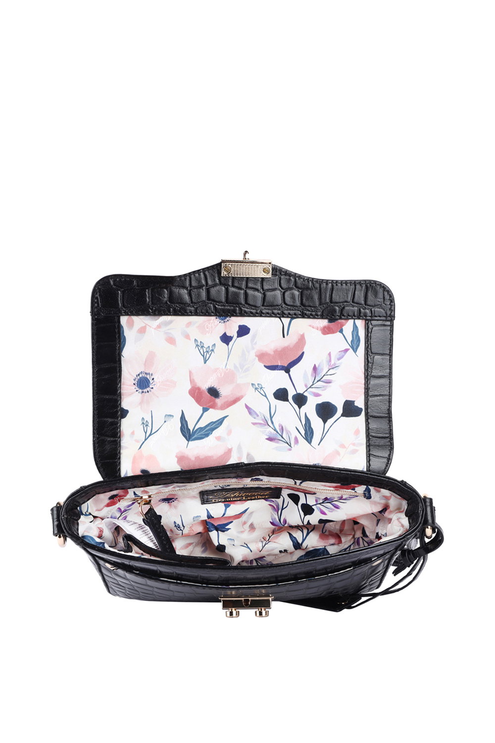 Black 'Elegance' Croc Embossed Leather Cross Body Bag, Image 4 of 5