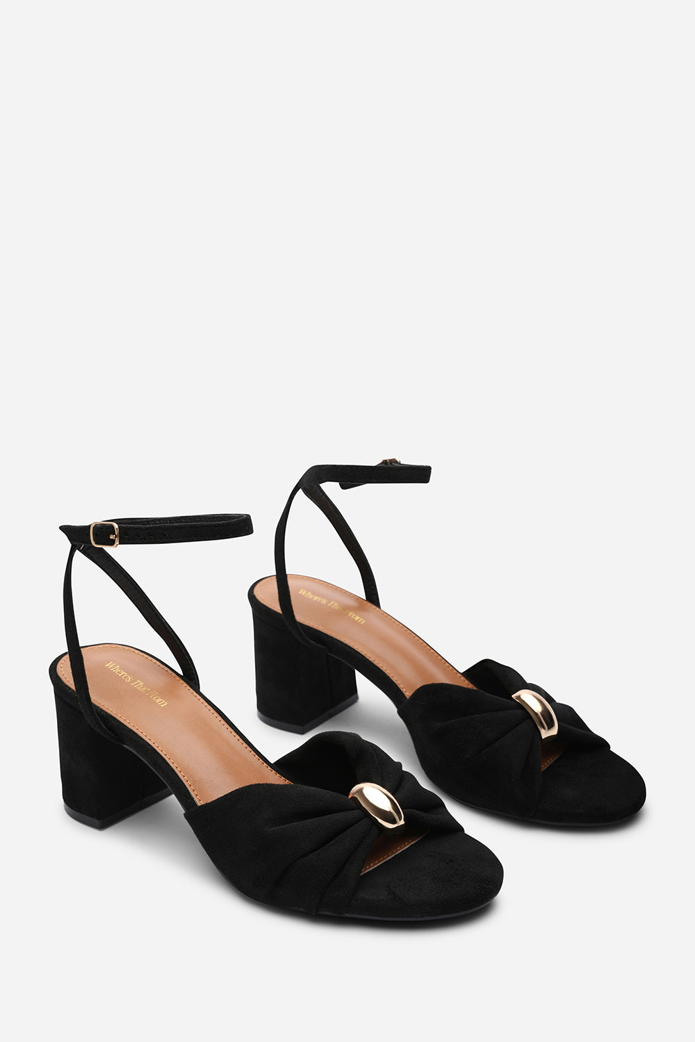 Black Bluebird Block Heel Ruched Buckle Sandal, Image 4 of 6