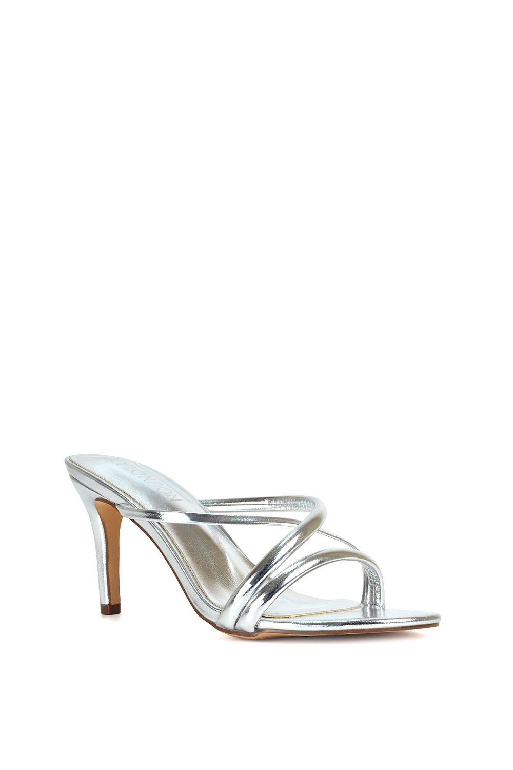 Silver XY LONDON Silver 'Angel' Stiletto High Heel Mule Sandals, Image 2 of 6