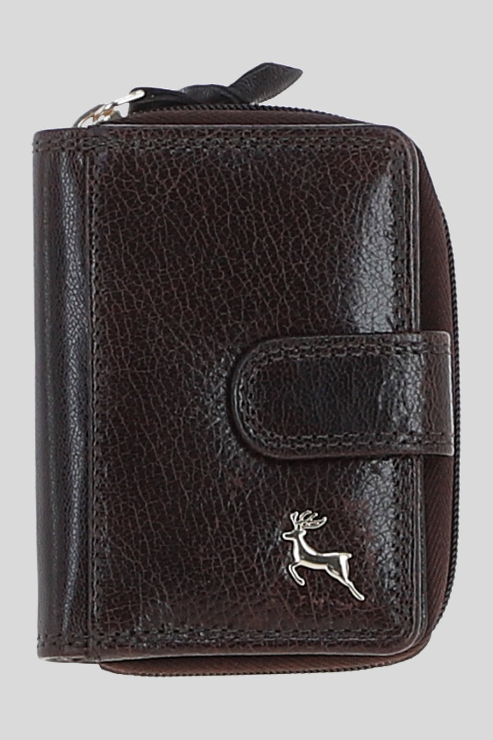 Chocolate Real Leather Compact Purse, Image 1 of 3