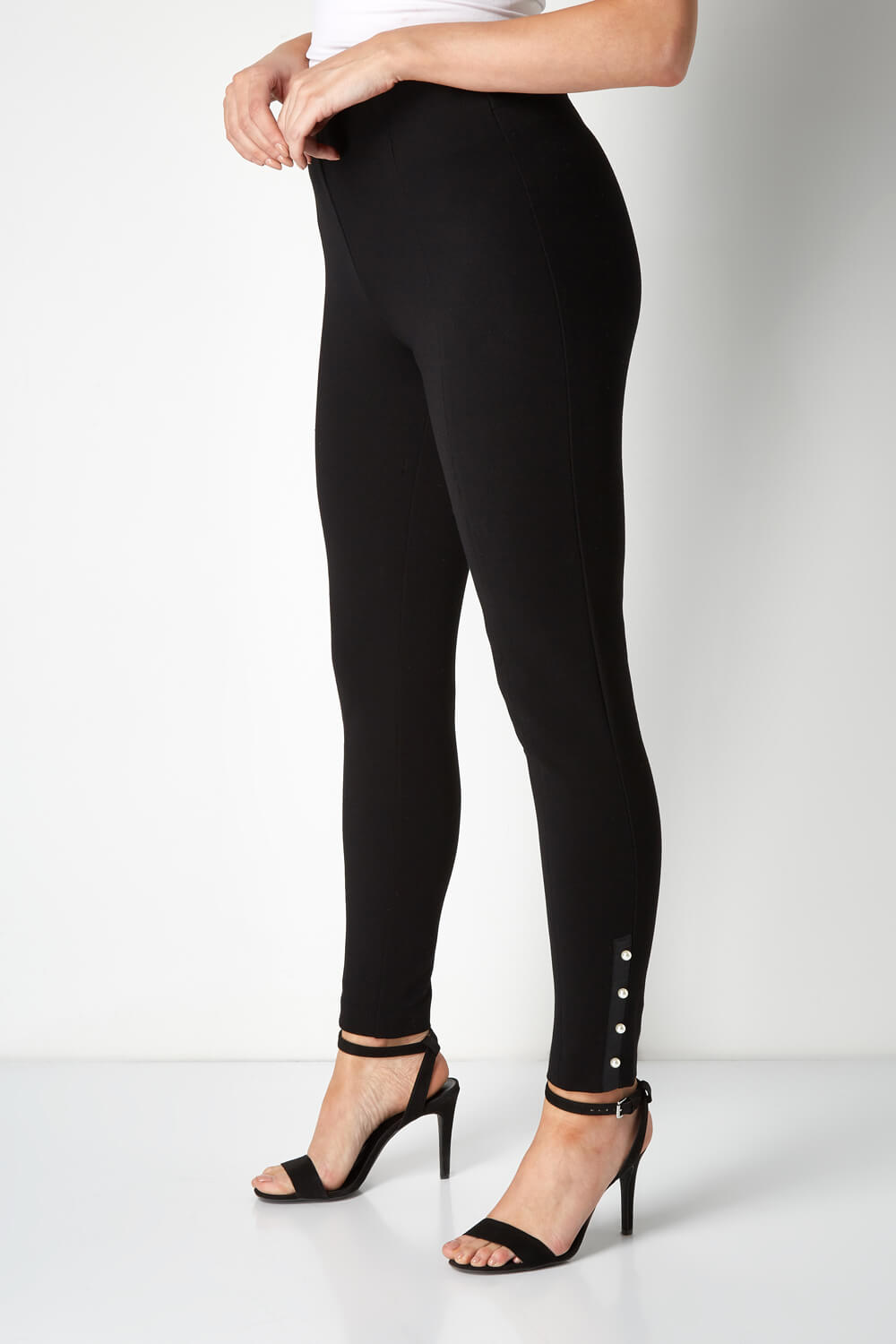 Black Pearl Detail Stretch Trousers, Image 1 of 5