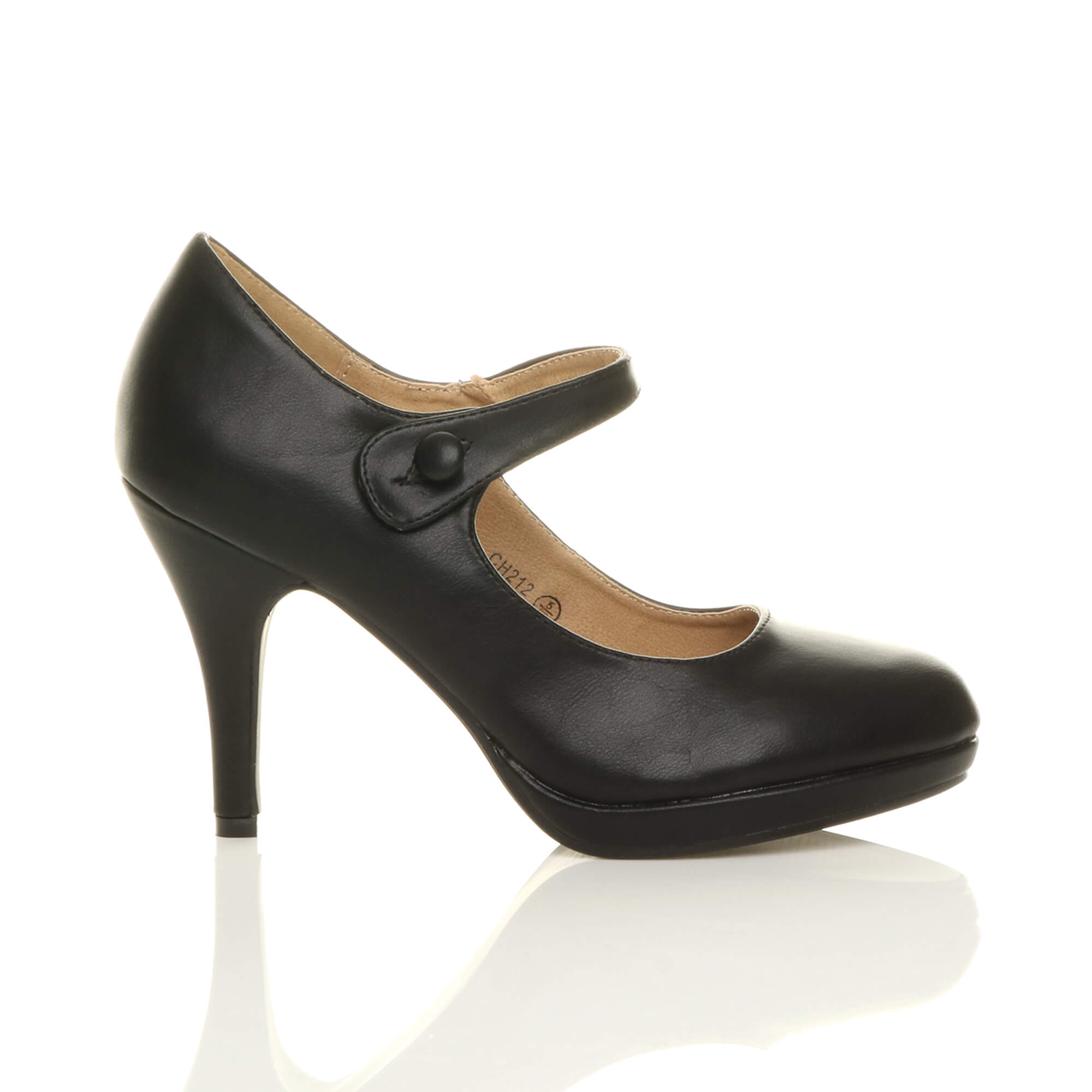 Black High Heel Mary Jane Court Shoes, Image 2 of 6