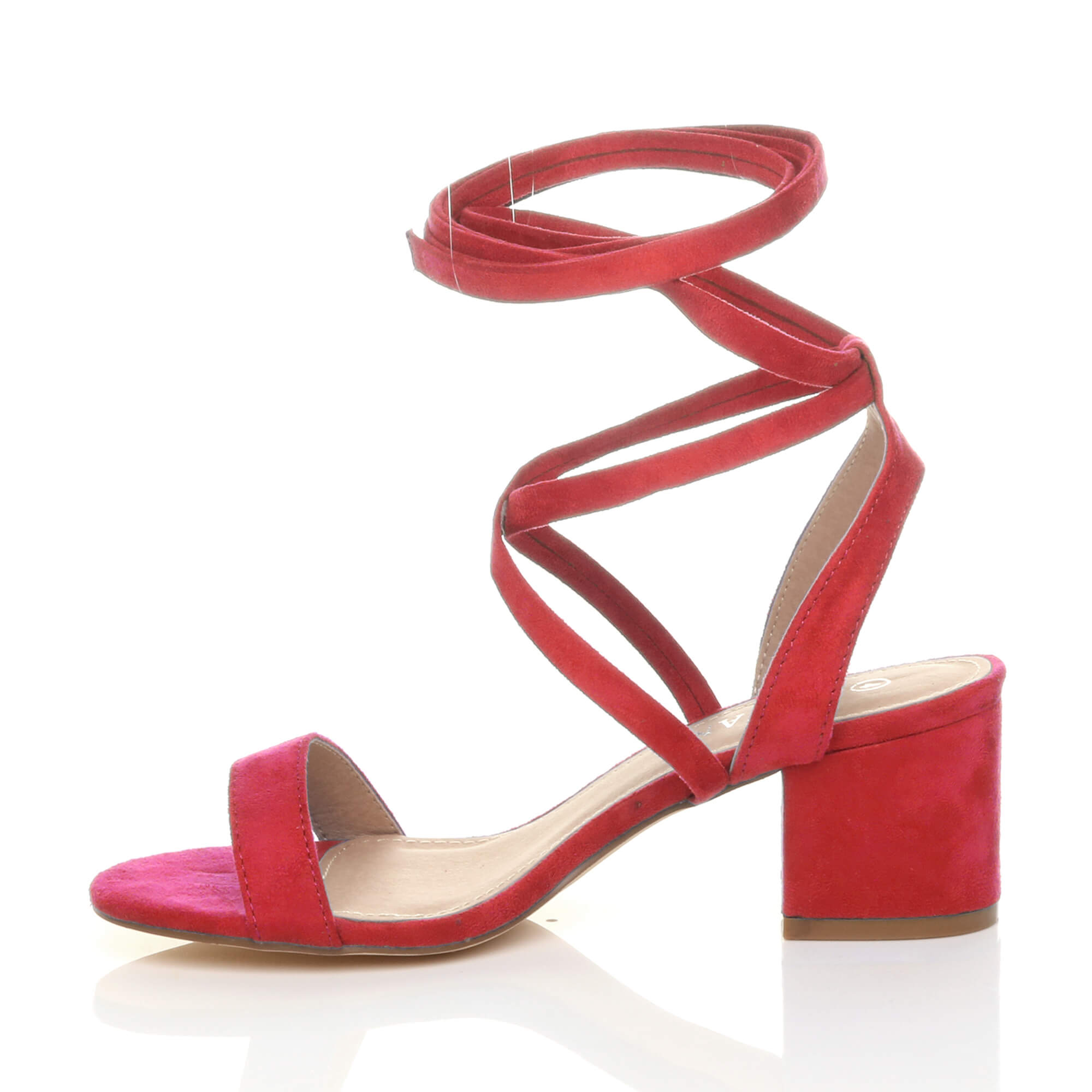 Red AJVANI Red Mid Block Heel Tie Up Sandals, Image 3 of 6