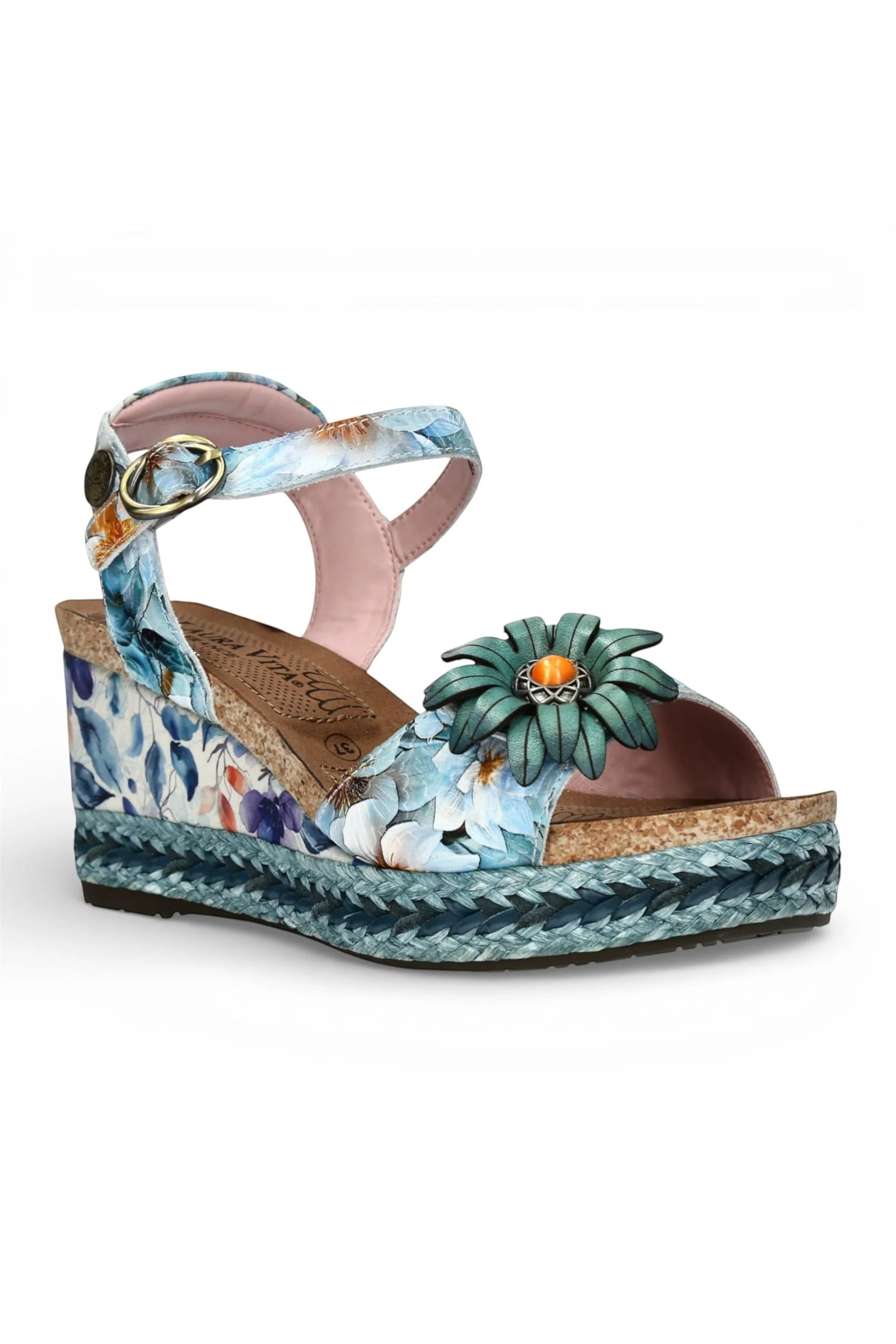 Blue Womens Durable Wedge Sandals-FACYO-75, Image 2 of 7