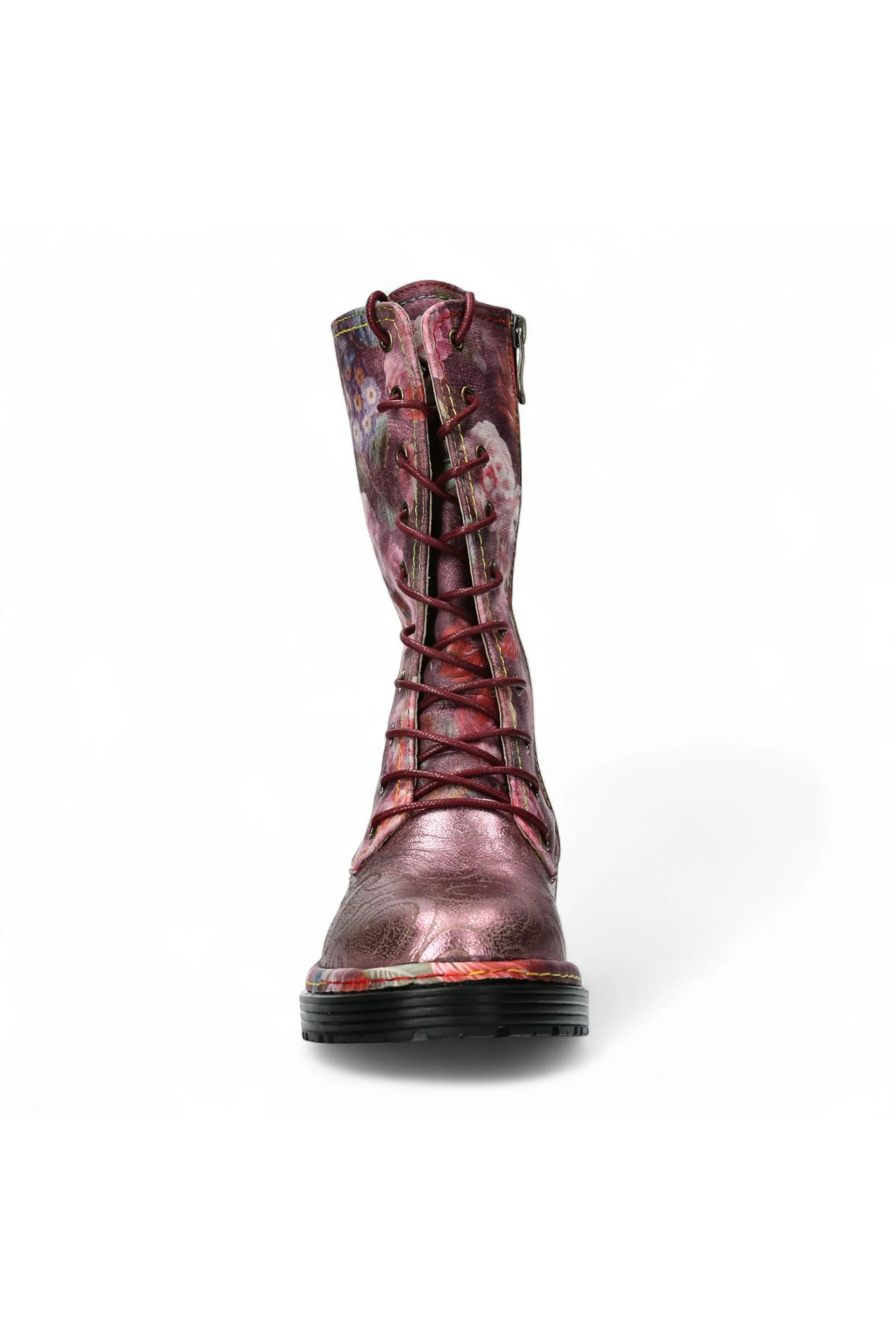 Red Womens Leather Gothic High Boots -INCASO, Image 5 of 7