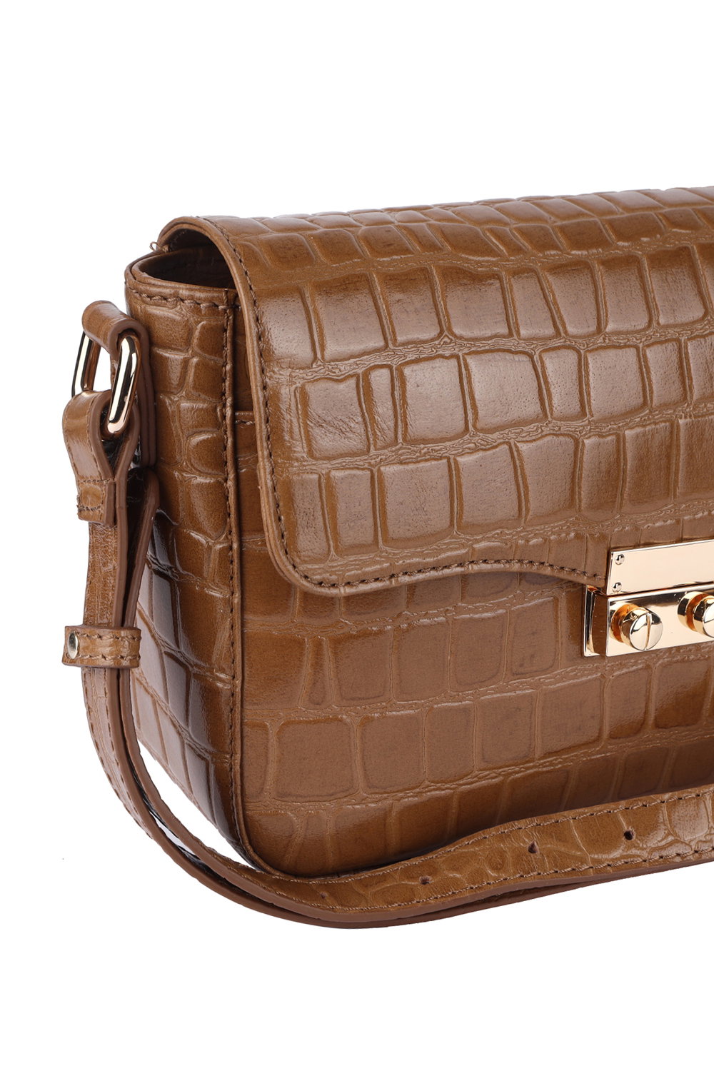 Tan Ashwood Leather Tan 'Elegance' Croc Embossed Leather Cross Body Bag, Image 2 of 5