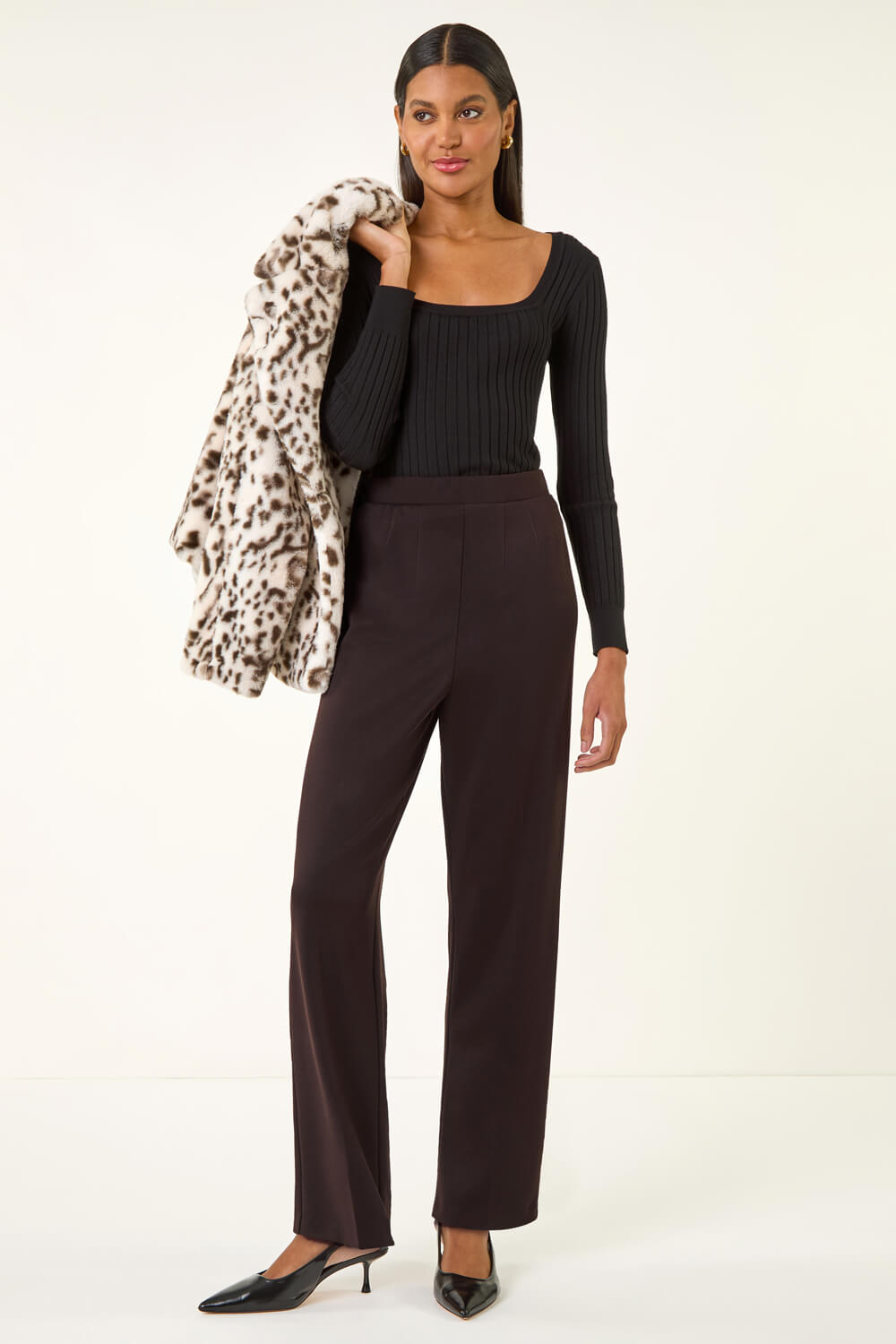 Chocolate Straight Leg Ponte Trouser, Image 3 of 5