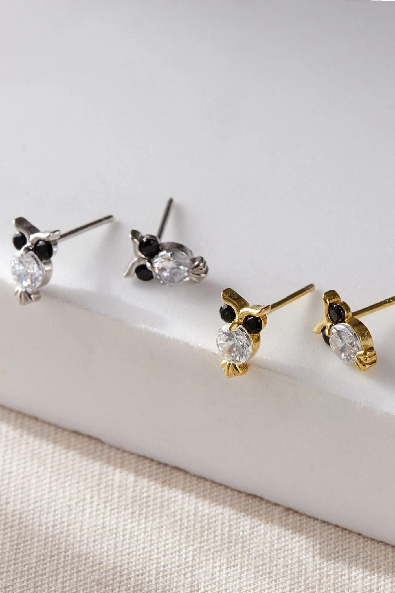 Metallic Sterling Silver Owl Studs Bird Earrings Sparkly Cz Jewellery