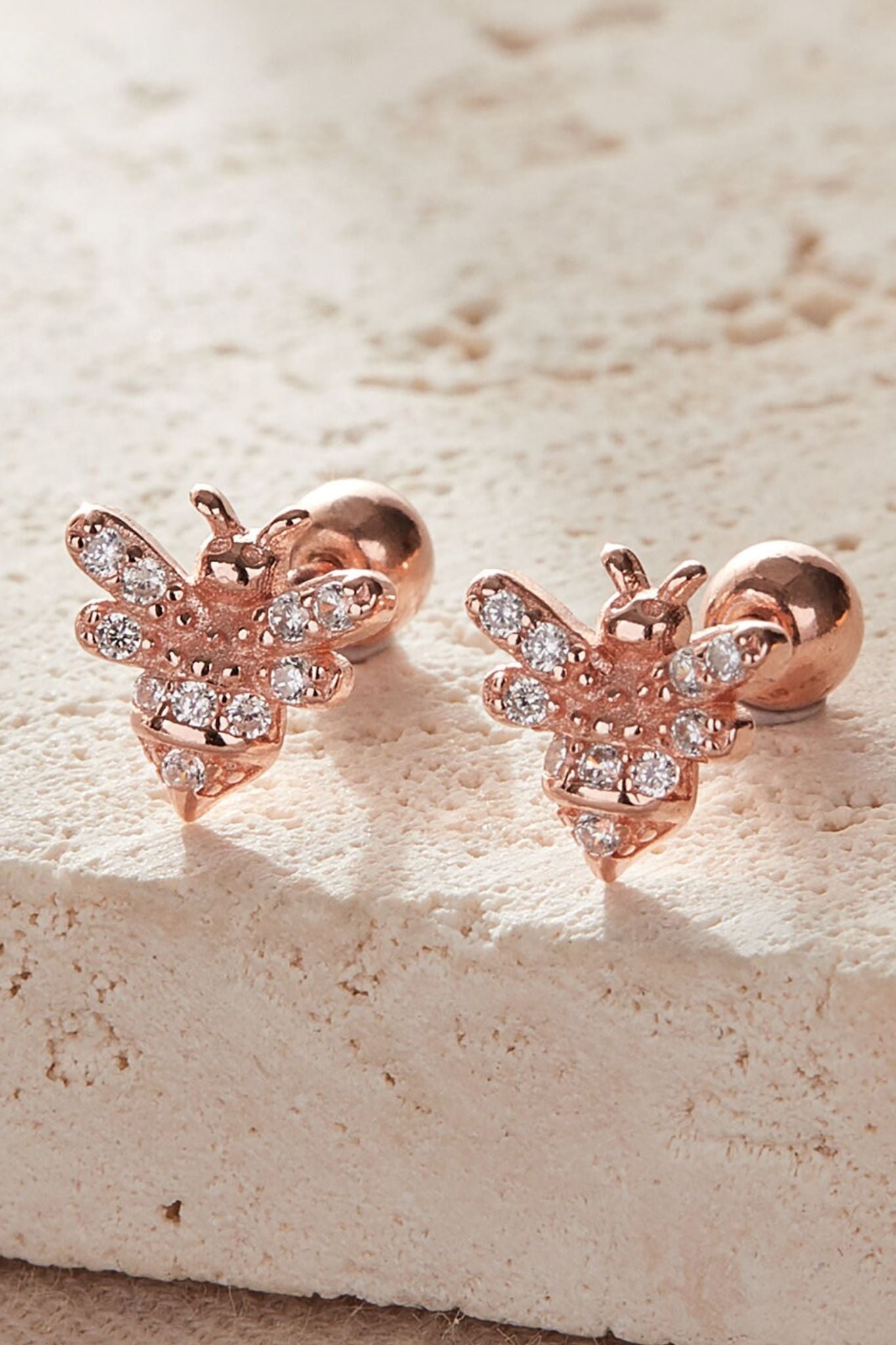 Rose Gold Sterling Silver 20G Bee Cartilage Studs Pair, Image 2 of 3
