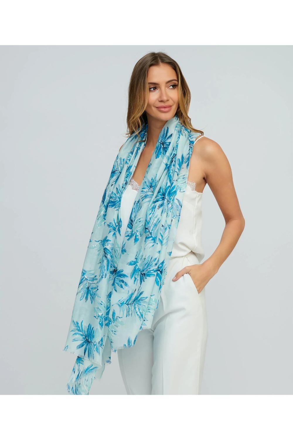 Sky Blue Pia Rossini Sky Blue Blake - Fern Print Spring Scarf, Image 1 of 1