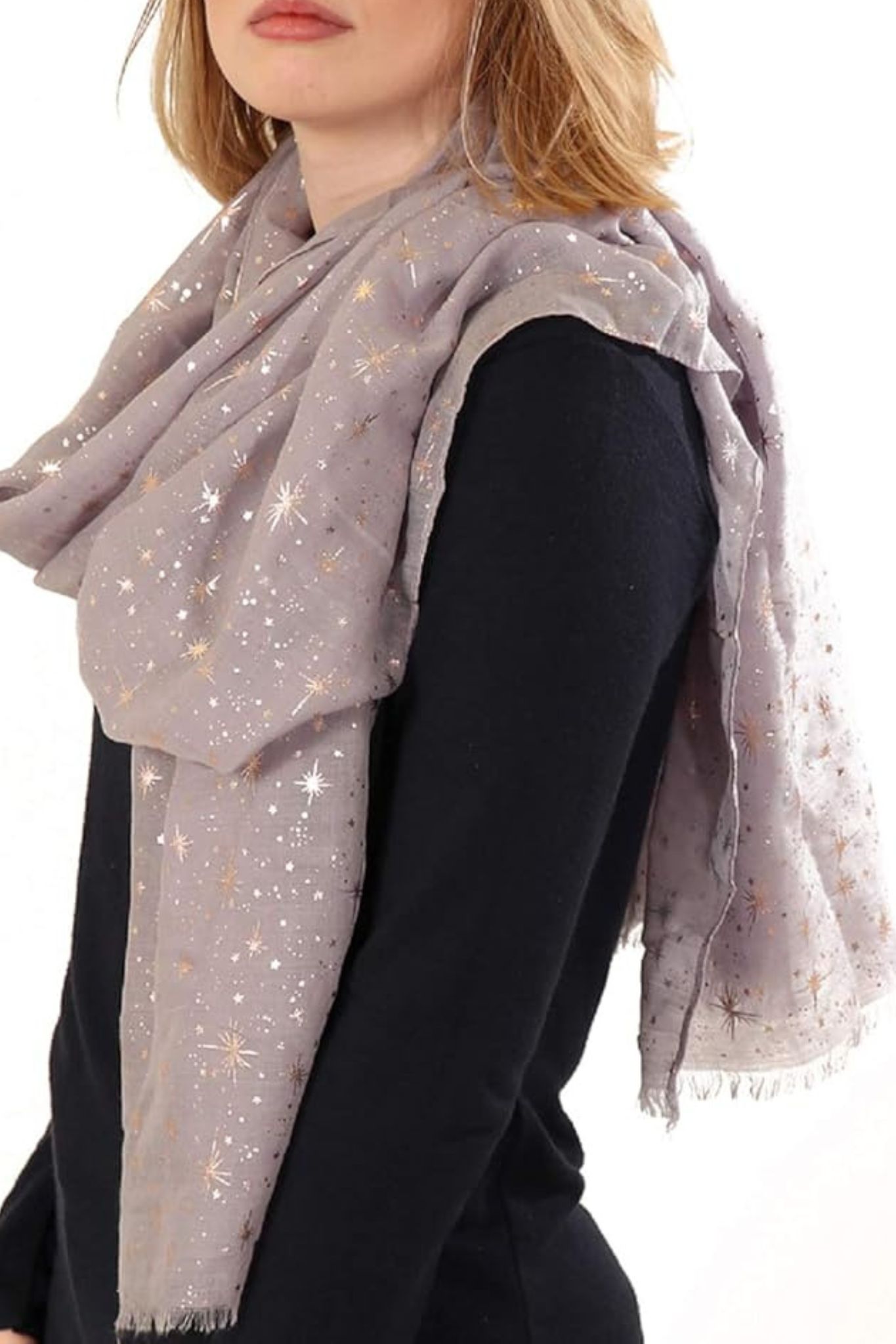 Purple Rose Gold Star Burst Lightweight Foil Scarf