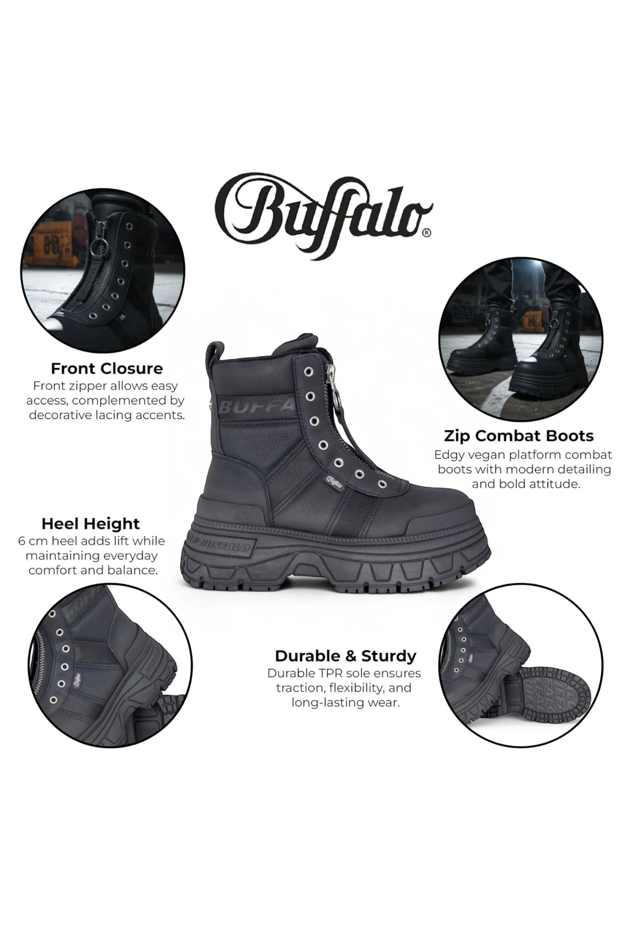 Black Womens Platform High Ankle Boots-Fusion, Image 3 of 7
